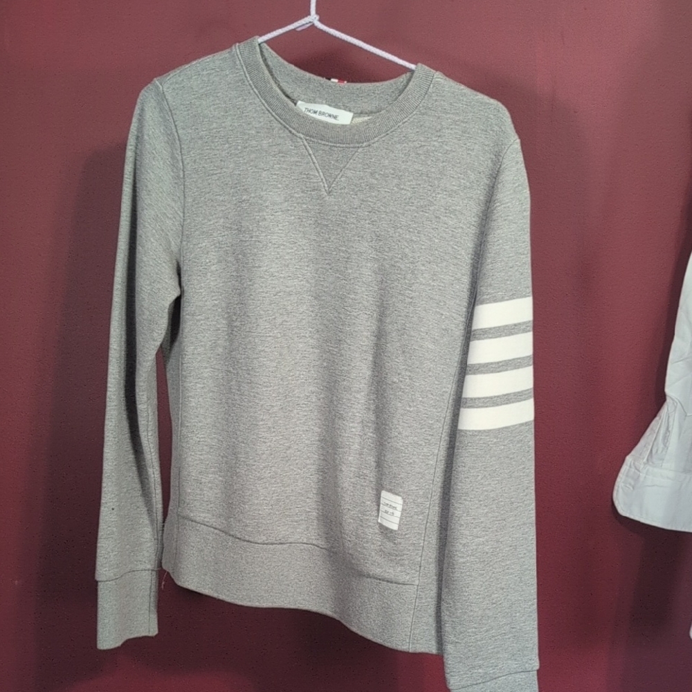 Gray Sweatshirt with White Stripes